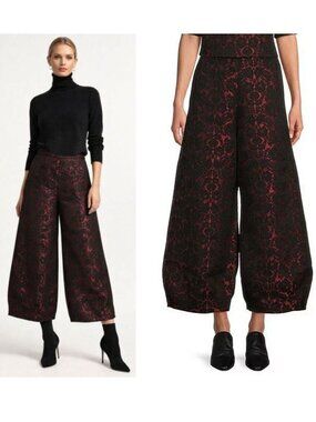 BRYN WALKER Medina PANTS Rosa Nera Brocade Lantern Tapered Wide Leg NEW $190